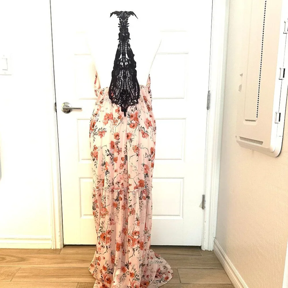 COCO + JAIMESON PINK CROCHET MAXI DRESS  MEDIUM - Picture 5 of 7